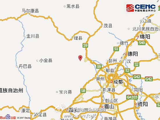 四川阿坝州汶川县4.0级地震 震源深度13千米