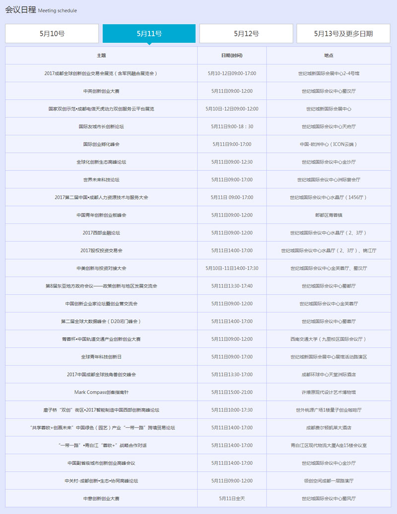 2017成都全球创新创业交易会会议日程安排