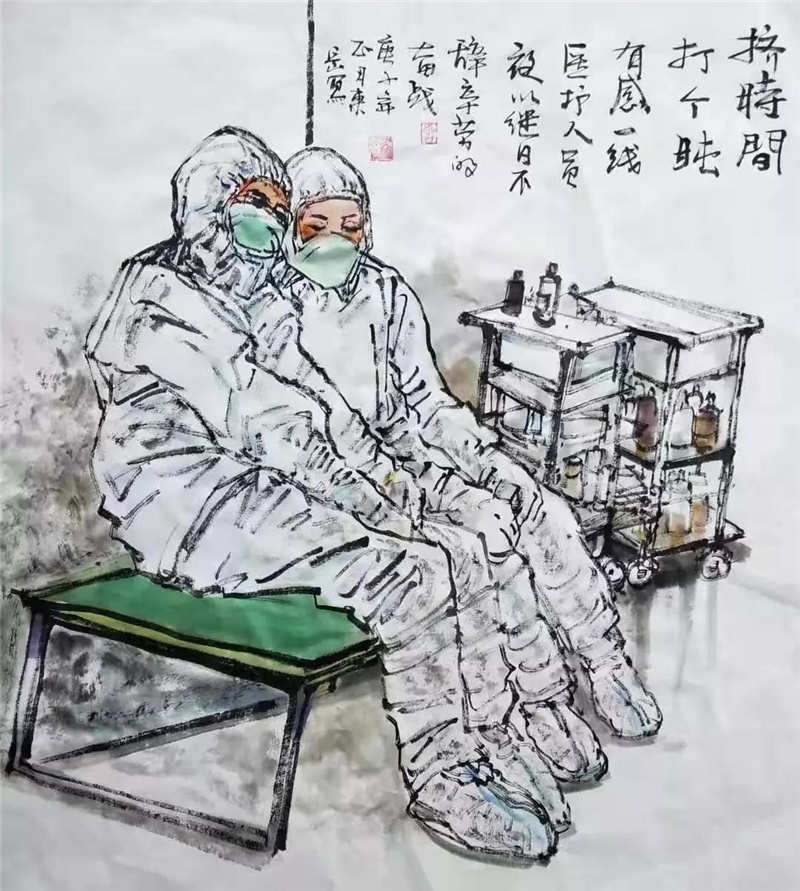 唐太智《擠時間打個盹》國畫（四川省巴蜀畫派促進會供稿）