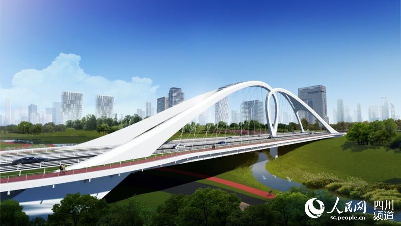 天府新區科學城跨貓貓溝大橋效果圖（中國五冶集團供圖）