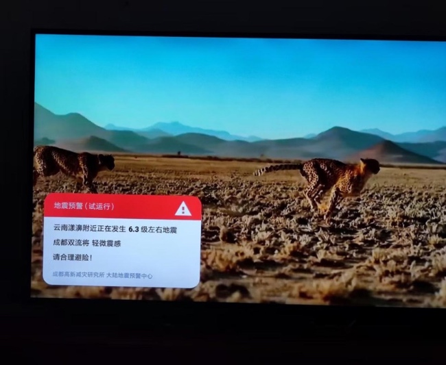 地震預警畫面。成都高新減災研究所供圖