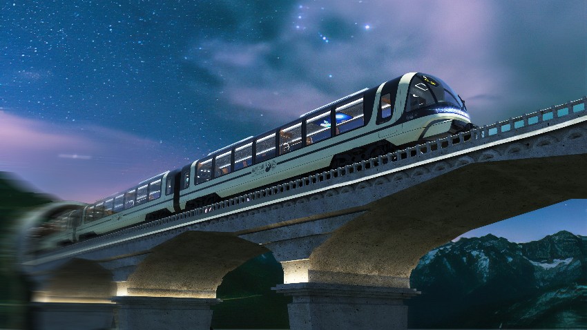 效果圖：2026年，市民游客從都江堰前往四姑娘山有望乘坐山地軌道列車。蜀道集團供圖
