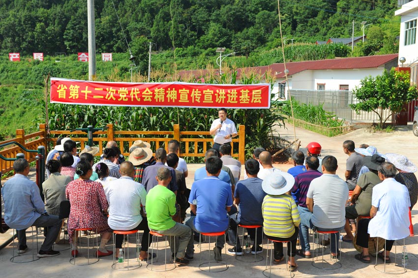 四川省党代表林浩在通山乡古桥村开展宣讲。中江县委宣传部供图