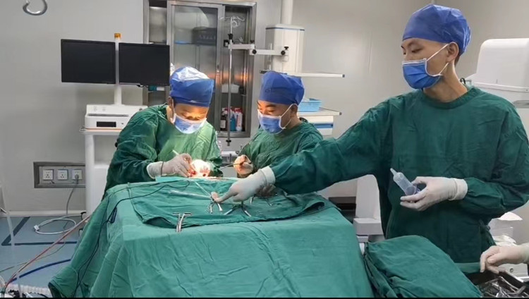 韋超“手把手”教沐川神經外科醫生實施開顱手術。樂山市委組織部供圖