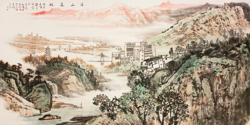 梁时民、姚叶红、龚仁军、李晖《金山远眺》。金堂县文化体育和旅游局供图