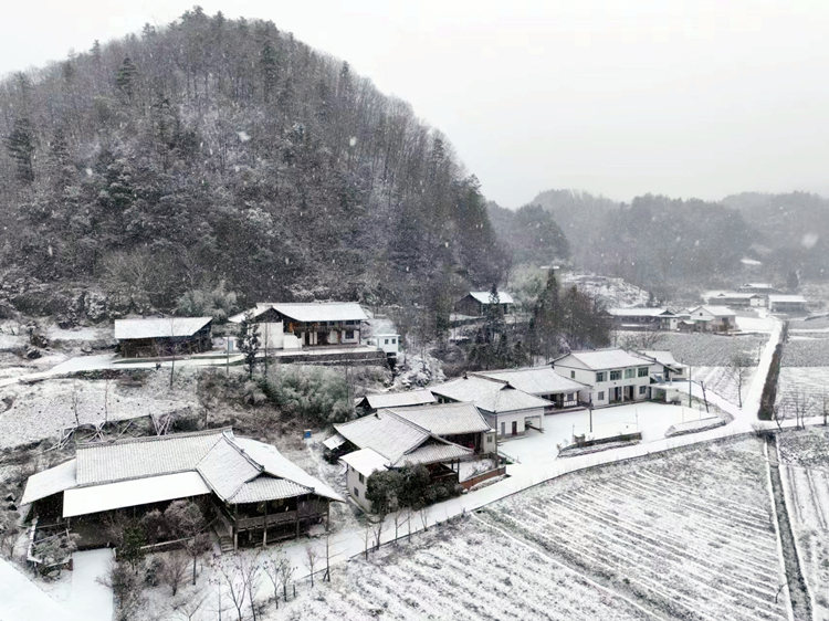 白雪覆盖村庄。朝天区委宣传部供图