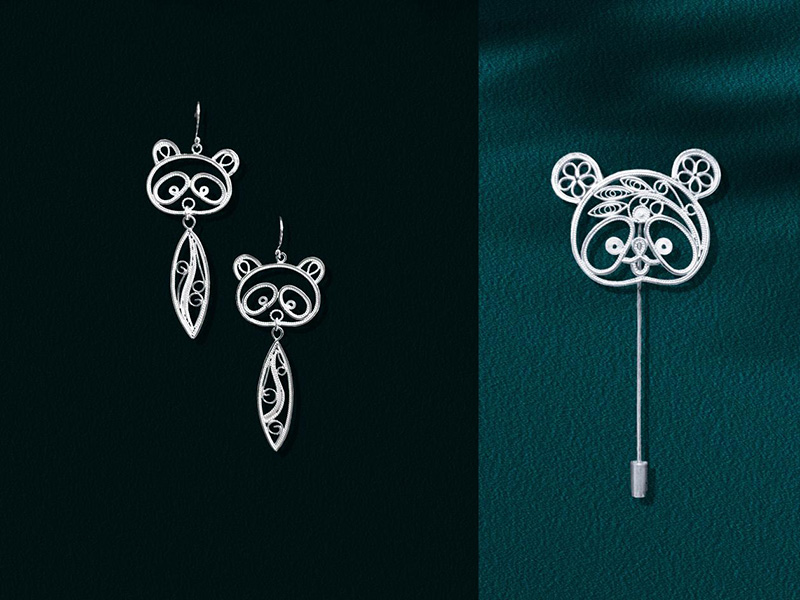 银丝花熊猫系列作品。道安供图