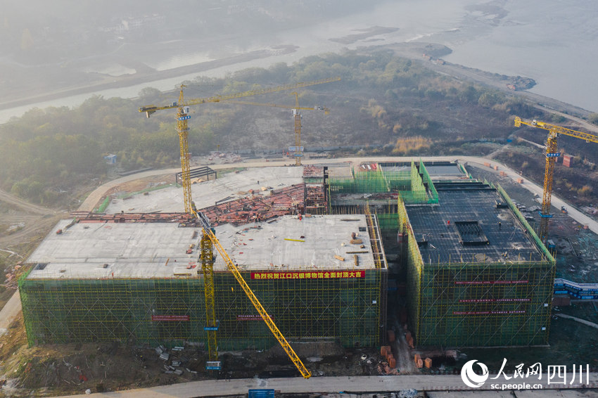 航拍江口沉银博物馆项目施工现场。翁光建摄 