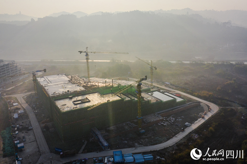 航拍江口沉银博物馆项目施工现场。翁光建摄