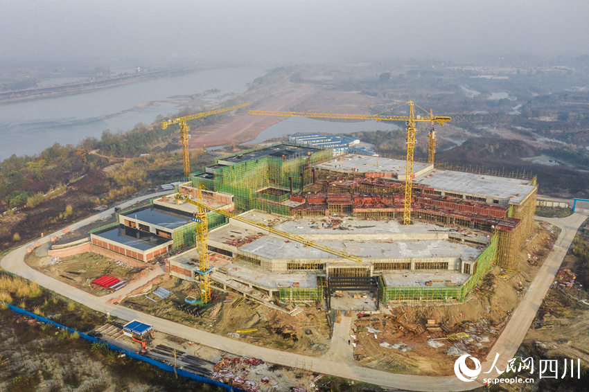 航拍江口沉银博物馆项目施工现场。翁光建摄
