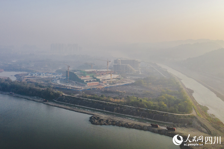 航拍江口沉银博物馆项目施工现场。翁光建摄