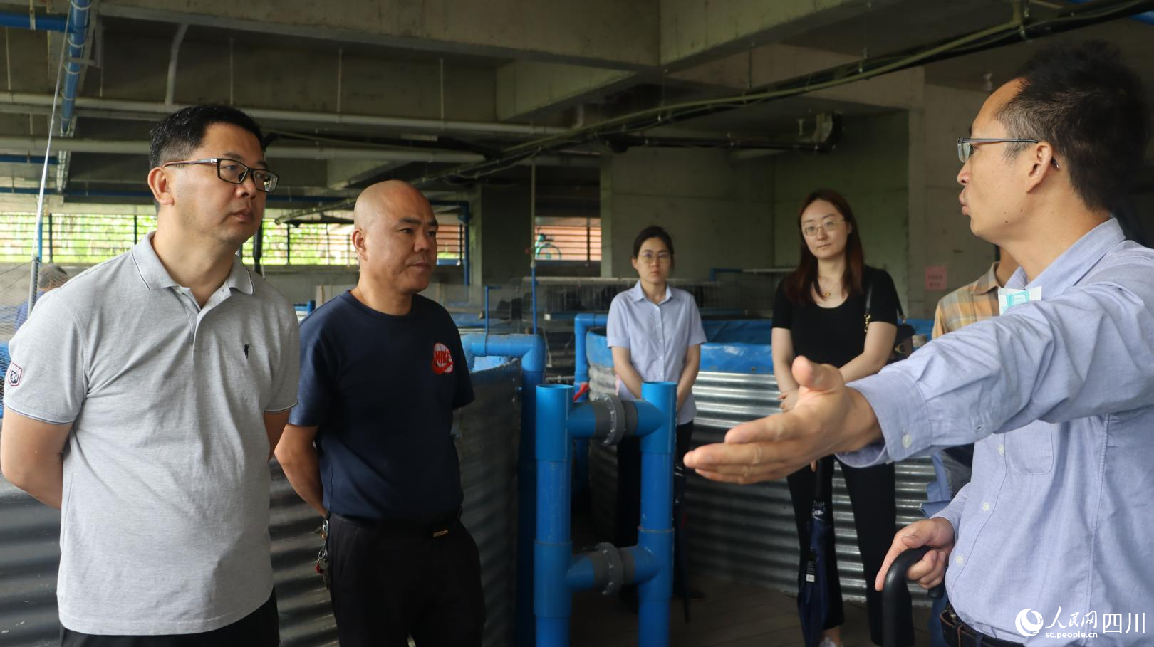 在示范区地下养鱼基地参观学习