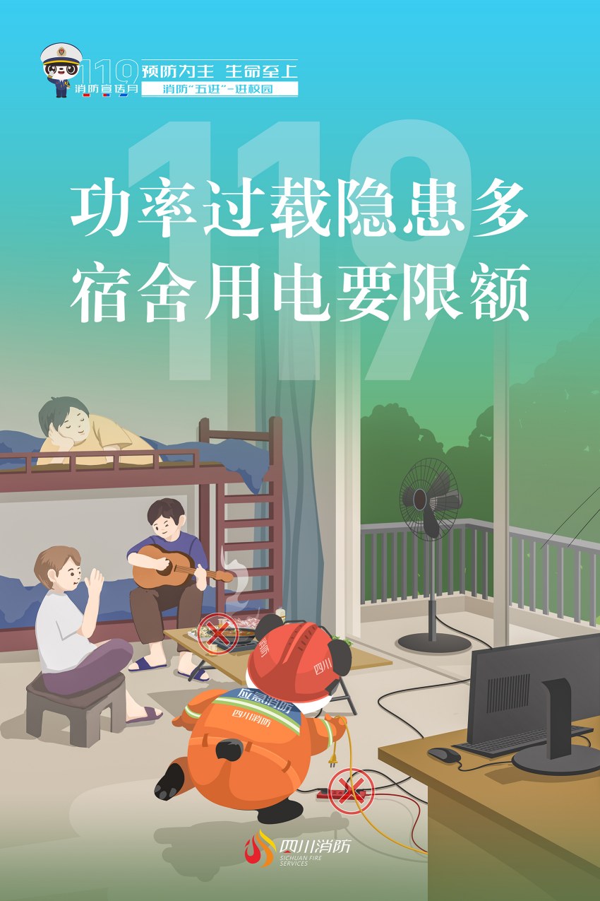 全国第32个消防宣传日，四川消防“五进”系列科普海报进校园安全用电。四川省消防救援总队供图