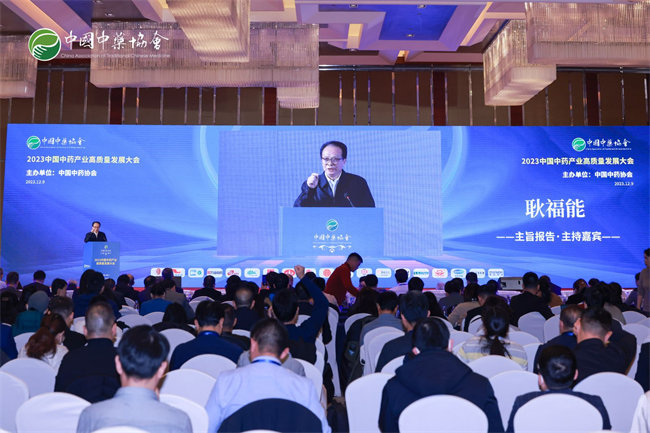 中国中药协会副会长、好医生集团董事长耿福能主持主论坛主旨报告环节。主办方供图