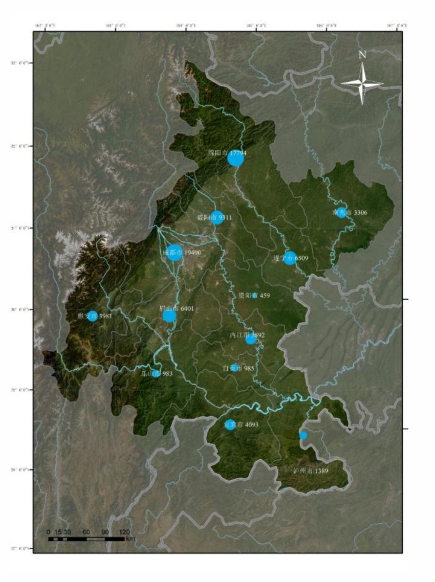 2024年四川盆地越冬水鸟同步调查区域和初步结果。阙品甲 制图