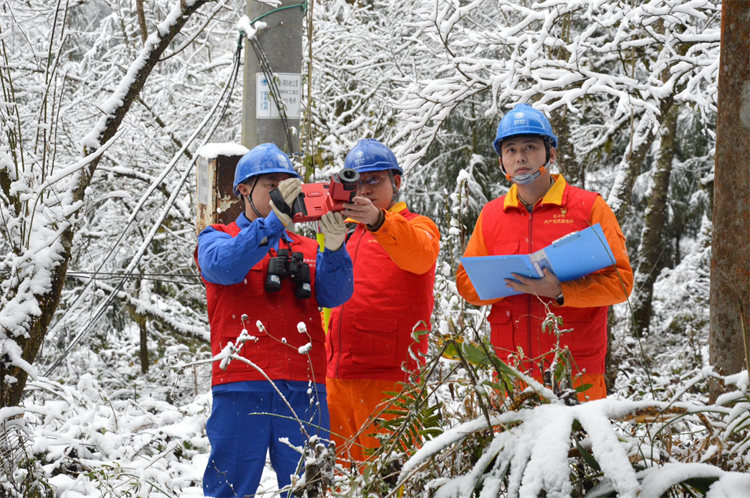1月23日，国网四川电力成都连心桥共产党员服务队在大邑西岭雪山片区开展雪后特殊巡视工作。赵敏曦摄