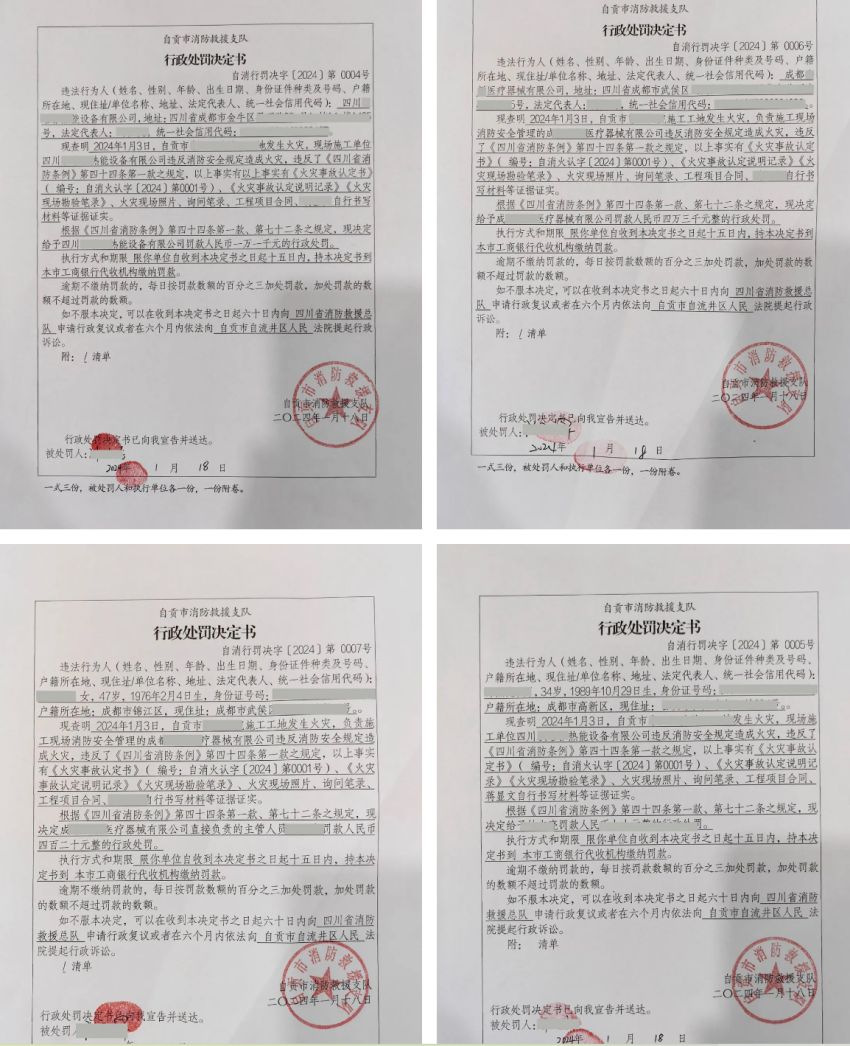 相關行政處罰決定書。四川省消防救援總隊供圖