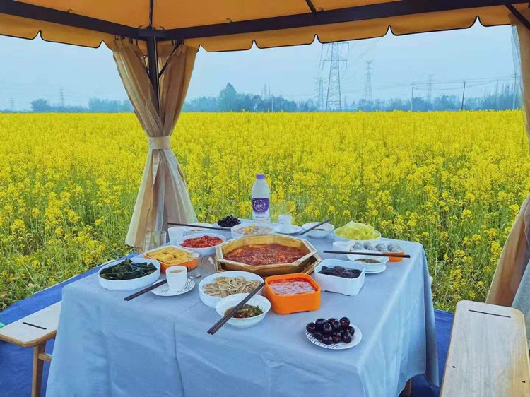 菜花丛中品美食。崇州市委宣传部供图