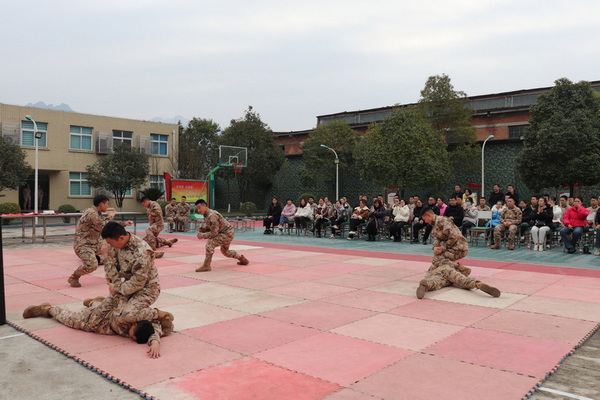 武警中隊官兵表演軍體拳 任玲攝