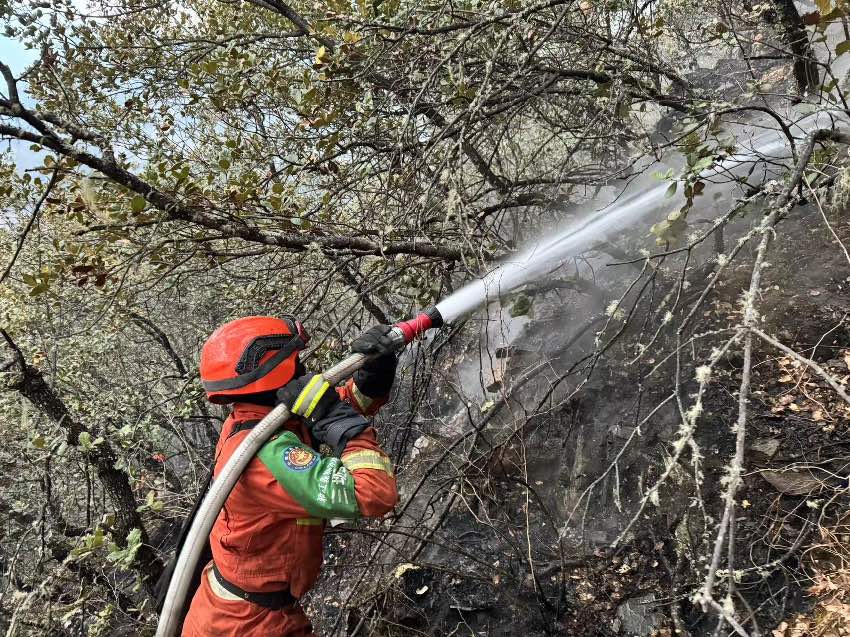 四川森林消防总队甘孜支队全力扑救山火。姚强强摄