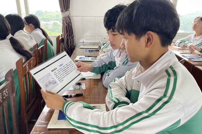学生传阅学习禁毒知识图卡。张庆麟供图