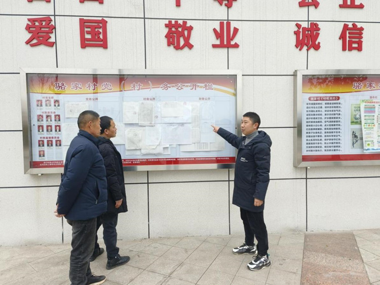 村纪委委员袁禾为村民介绍“三资”公示情况。刘珍供图