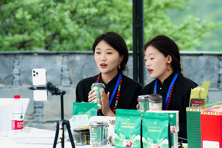 網紅女主播向網友介紹阿壩造產品。主辦方供圖