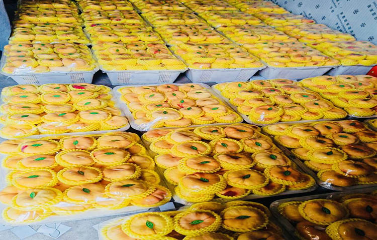 分拣装箱好的蟠桃。何佳朋供图