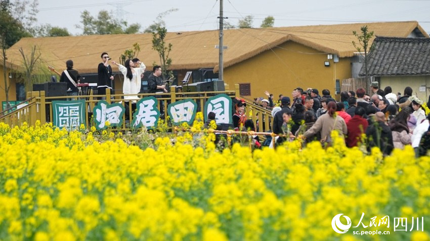 眉山市東坡區修文鎮三寶村的音樂嘉年華樂隊表演點燃全場。崔宗喜攝