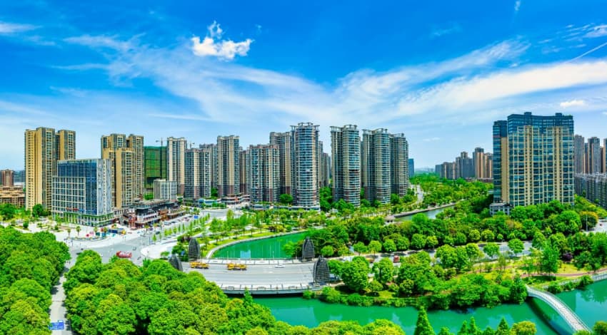 江安公园鸟瞰。温江区河长办供图