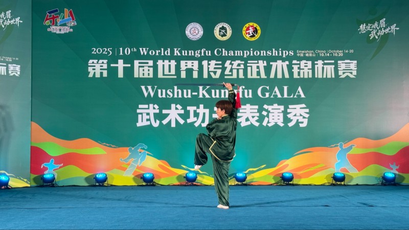 日本武术队队员表演武当太极剑。何思源供图