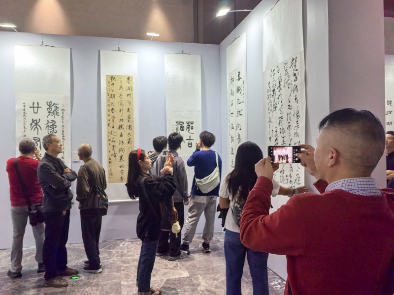 市民拍照打卡书法作品。达州市委宣传部供图