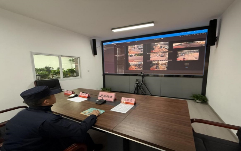 工作人员在办公室实时巡查全辖区画面。青羊区府南街道供图