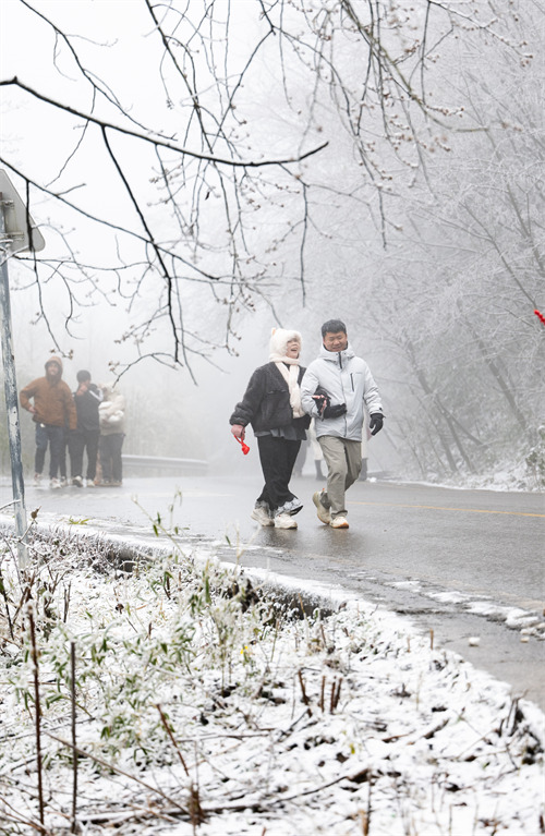 游客在華蓥山賞雪。王林攝