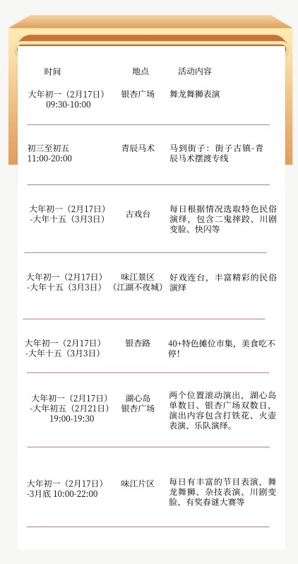 新春活動安排表部分截圖。崇州市委宣傳部供圖