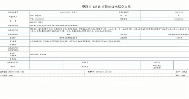 资溪派出所被表扬工单 。资阳市公安局供图