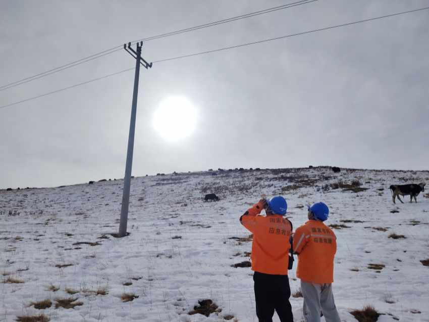 3月15日，国网阿坝若尔盖县供电公司唐克供服站员工对10千伏唐辖线开展雪后特巡工作，重点检查线路杆塔、导线等设备覆冰及受损情况，排查安全隐患。格让措摄