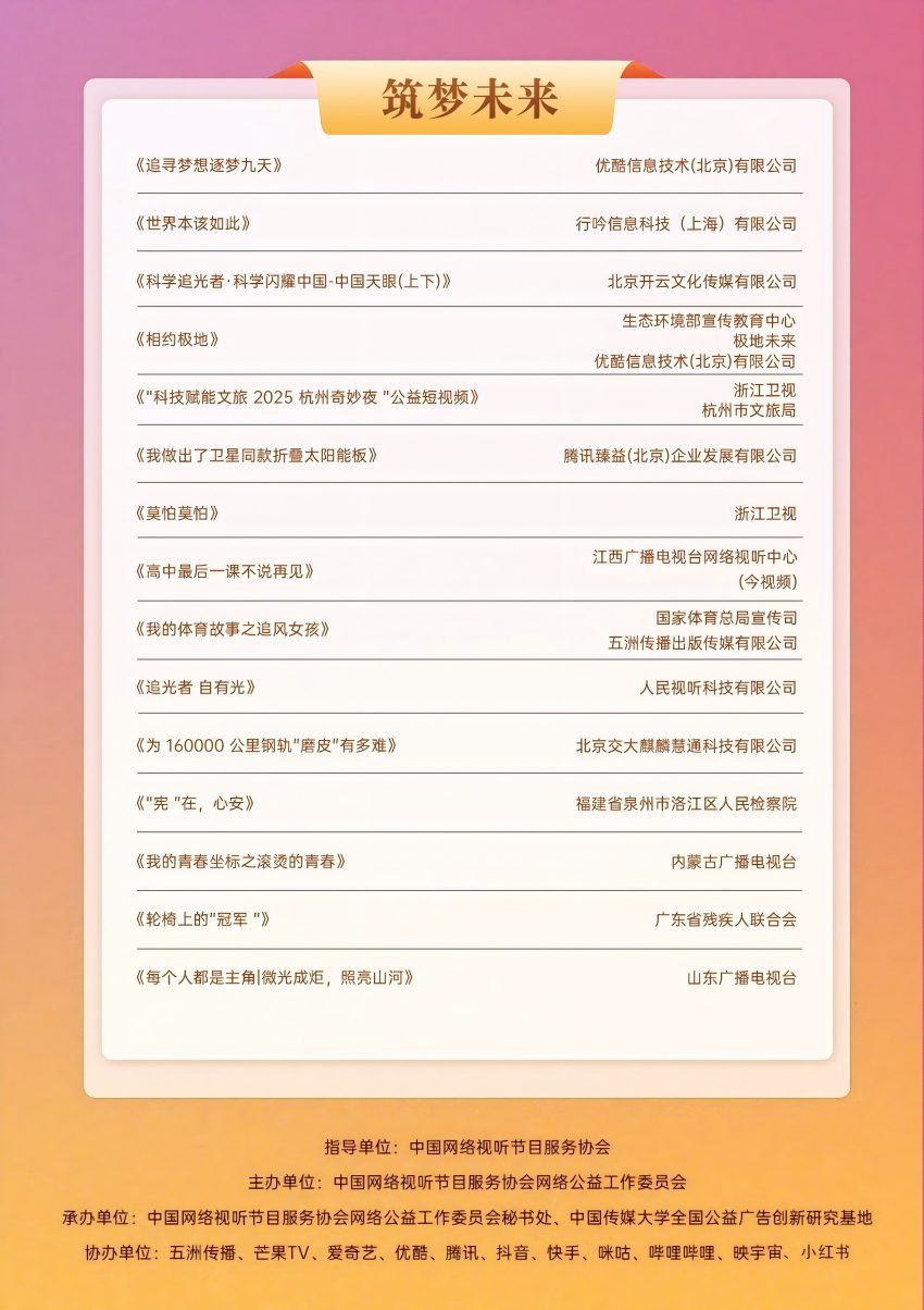 2025“温暖中国”公益短视频征集展播活动展播作品名单。主办方供图