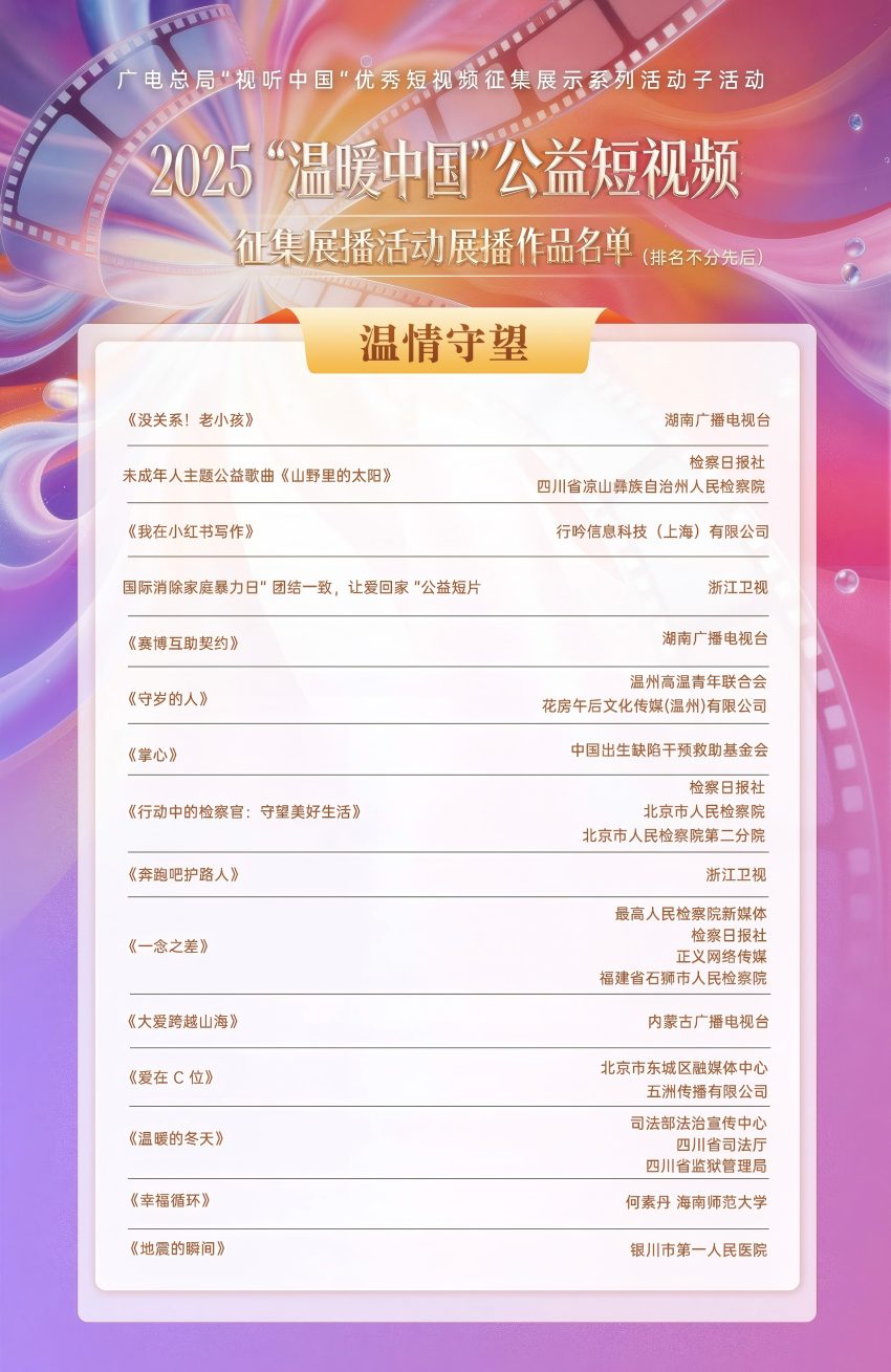 2025“温暖中国”公益短视频征集展播活动展播作品名单。主办方供图