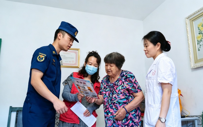 给老人科普防火知识。攀枝花市消防救援支队供图