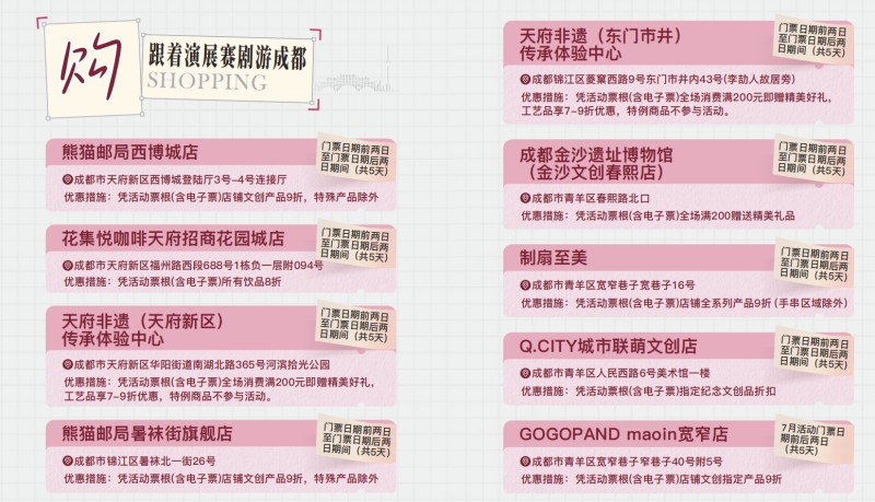 跟著演展賽劇游成都的合作部分優惠店。成都市文廣旅局供圖