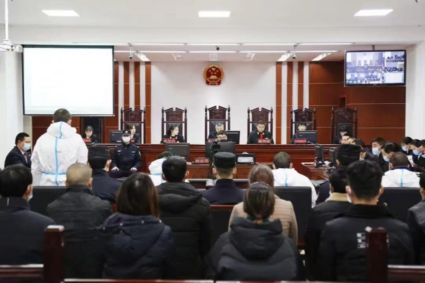 贾某华等十九人非法捕捞大鲵等野生鱼类案件庭审现场。四川省高级人民法院供图