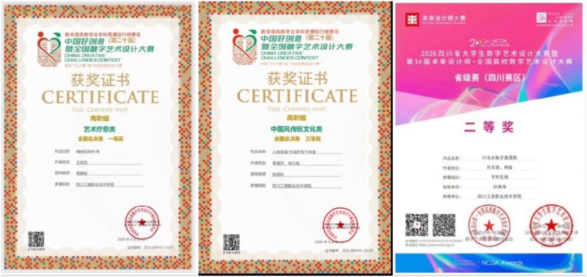 部分获奖证书展示。四川工商职业技术学院供图