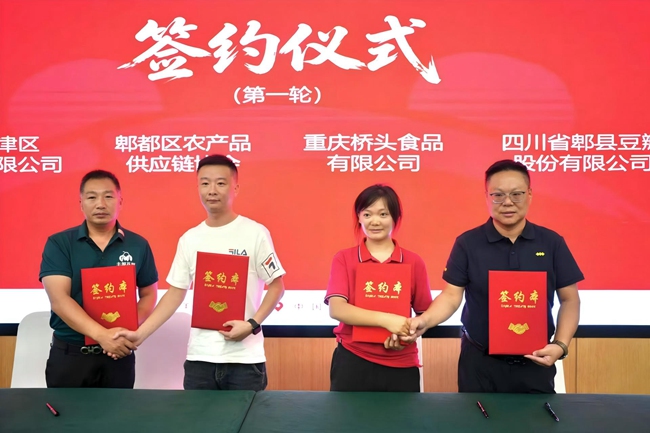 四川省郫县豆瓣股份有限公司携鹃城牌郫县豆瓣参展,并与重庆桥头食品有限公司现场签署深度战略合作协议。企业供图